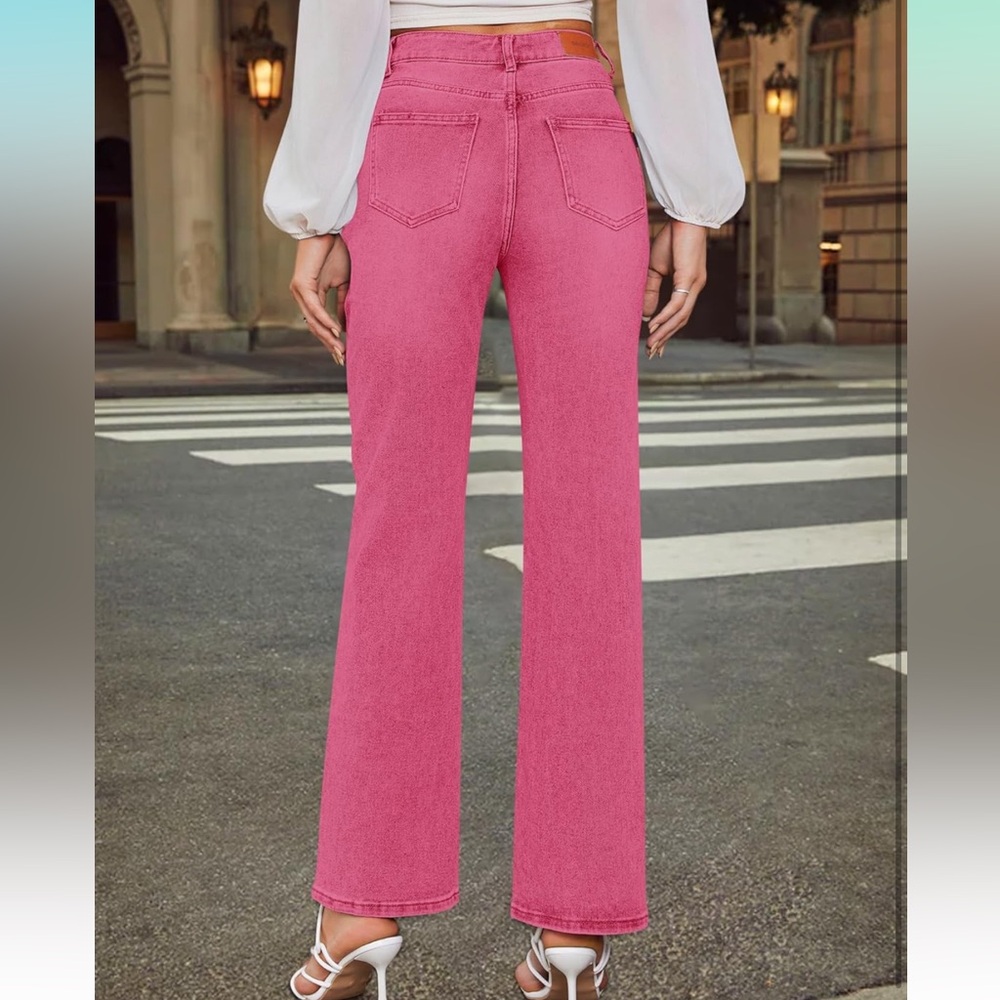NWT Women's Pink High Waisted Crossover Jeans Wide Leg Stretchable Casual Size 8 - Picture 3 of 16
